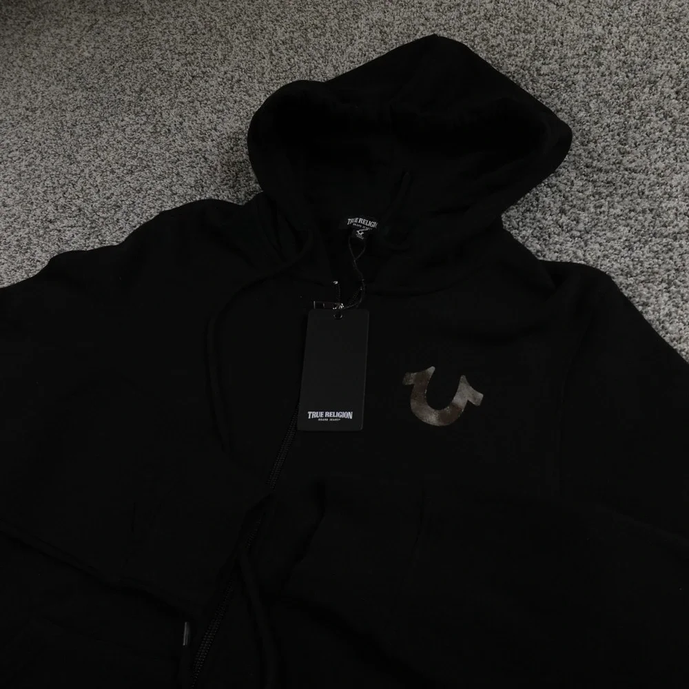 NEW True Religion Hoodie Mens S Black Buddha Full‎ Zip Sweatshirt Jacket Sweater